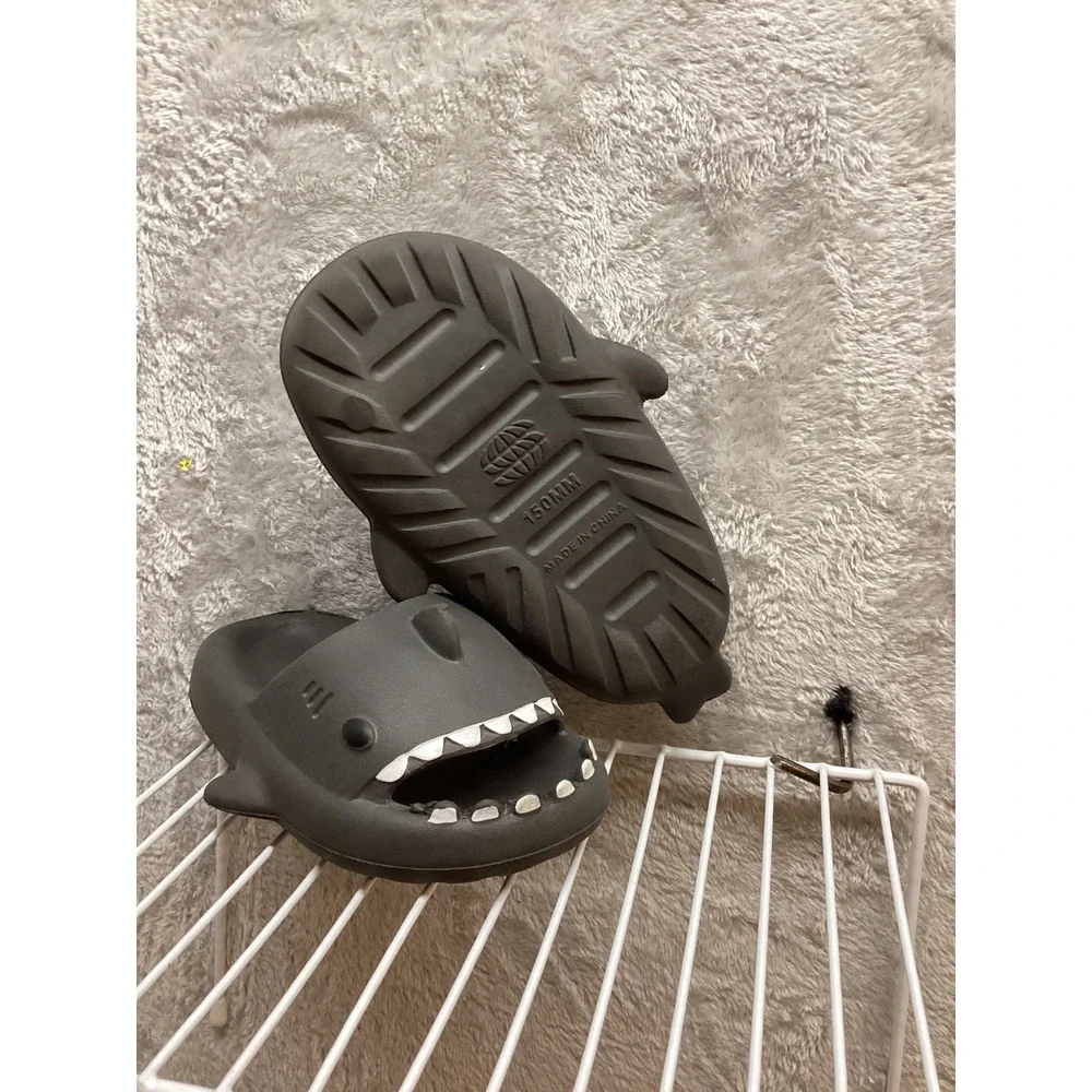 Kids Shark Slides Black Fun Novelty Slippers Beach Pool Shoes‎ Toddler Youth